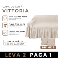 [LEVE 2 PAGUE 1] Capa de Sofá Vittoria em Algodão com Saias Laterais + 2 Almofadas Inclusas