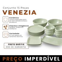 Conjunto de 15 Peças de Louça em Cerâmica Venezia (Elegância Completa par sua Casa!) +BRINDES: 5  Mini Tigelas Extras